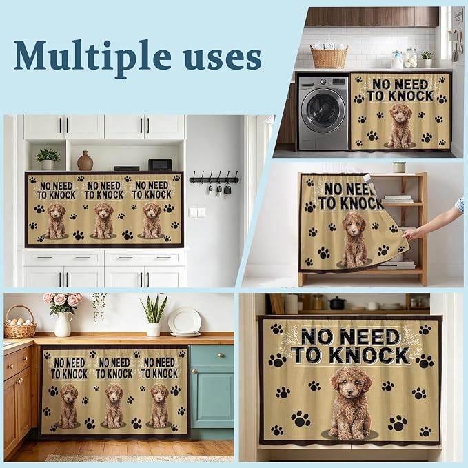 NO Need to Knock Oven Skirt Curtain for Kitchen Decor 28"x35", Poodle Dog Paw Prints Pet Lover Farmhouse Self Adhesive Stove Curtains Skirt Cabinet Curtains for Bathroom Laundry Room