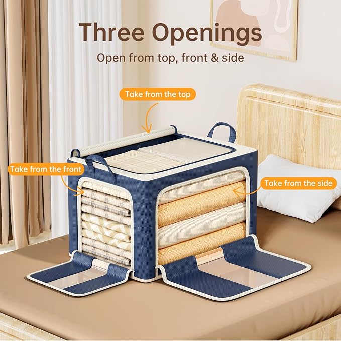 3 Openings Clothes Storage Bins with Metal Frame，24L (navy blue) | Oxford-Gewebe