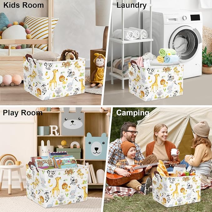 Clastyle Rectangular Baby Storage Basket Large Collapsible Kid Toy Bin Nursery Classroom Books Shelf Basket Shower Towel Gift Basket Giraffe Lion Elephant Pet Basket(Animal)