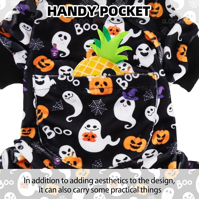 PUPTECK Soft Fleece Dog Pajamas for Small Medium Dogs, Dog Onesie Puppy Sweaters Clothes Jumpsuit Pjs, Cute Jammies Cat Coat Pet Costume Apparel, Halloween Black XL
