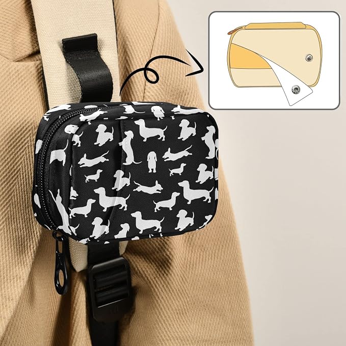 Ollabaky Black Dachshund Dogs Pill Organizer 7 Day Pill Case Travel Pill Organizer Bag Pill Box Portable Weekly Case with Zipper Compact Size for Vitamin Supplement Holder