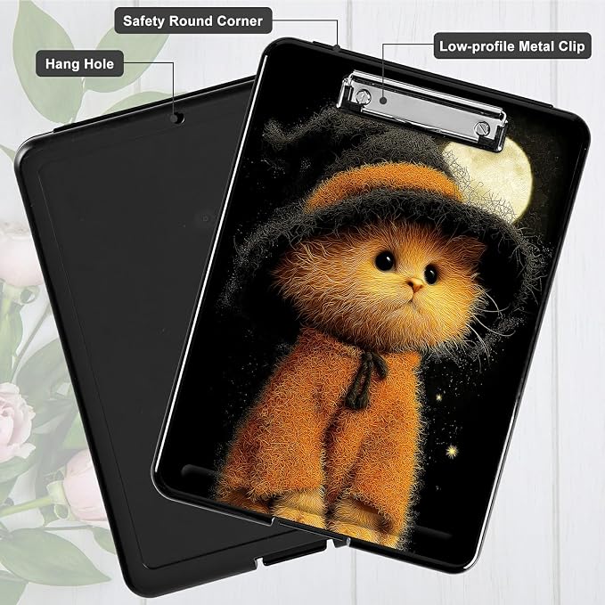 Heavy Duty Storage Clipboard, Slim Nursing Clipboard with Internal Pen Case, Portable File Organizer Case for A4 Letter Size Paper Office Medical Professionals, Black Hat Kitten