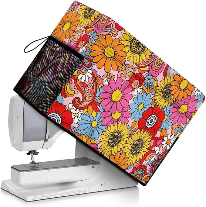 Sewing Machine Cover,Retro Colorful Flowers Print | Dust & Pet Hair Protection,Fits Standard Singer, Brother and Janome Machines, Protecting & Decorating Your Sewing Space