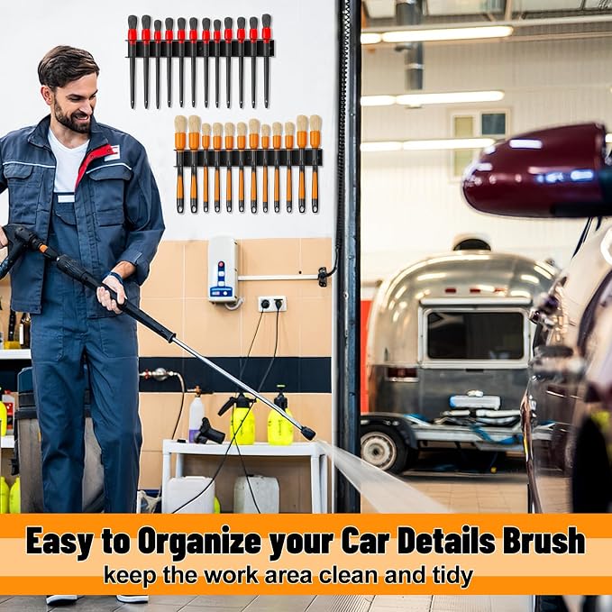2Pcs Car Detailing Brush Holder Wall Mount,12 Holes Multi-Size Metal Utility Brushes Rack Detail Car Detailing Organizer for Garage Workshop Auto Shop Tool Organizer(Brush Holder, Black)