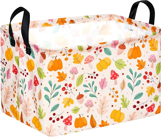 Baby Storage Basket Nursery Box Laundry Hamper Organization Bins for Toys and Clothes with Handles (Leaf)