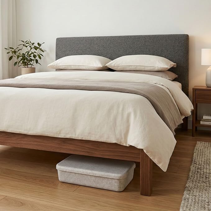 Welaxy Felt Underbed Storage Basket with Removable Lid, Oatmeal Natural Color, Long Shape (Long lid, Oatmeal)