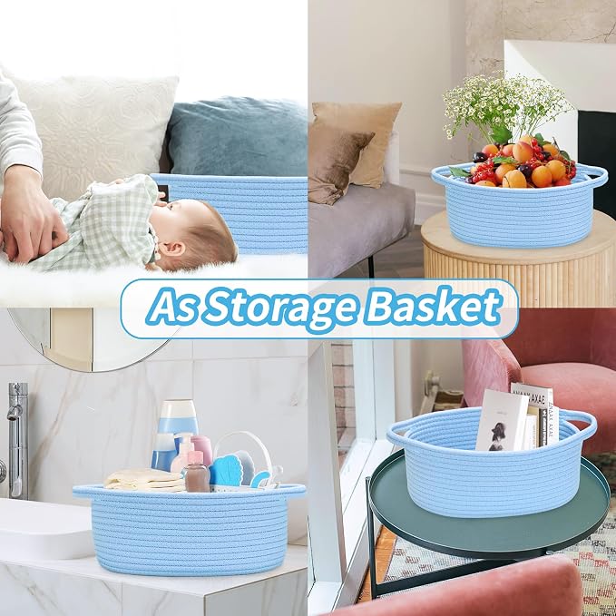ABenkle Small Basket Empty Gift Basket, Decorative Boho Rope Woven Nursery Storage Organizer Dog Toy Baskets for Baby Showers Christmas Easter with Gift Bags and Ribbons, 12"X 8" X 5"