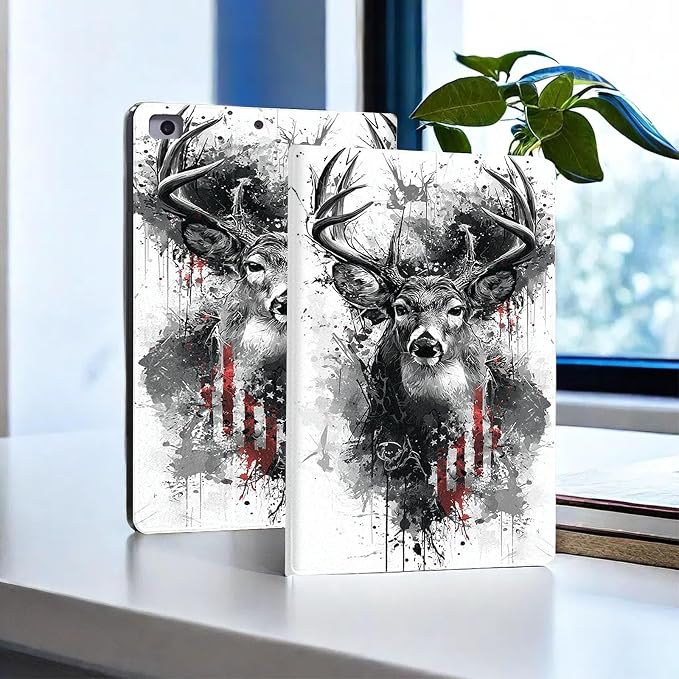 for Microsoft Surface Pro 11/10/9-13" 2024/2022 Tablet Case,Auto Wake/Sleep,Adjustable Stand Protective Cover - Deer Flag Art