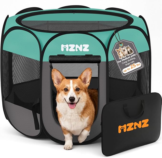 Dog Cat Small Animal Puppy Playpen Crate, Medium, Blue | Portable Pop Up Pet Cage Enclosure Tent Kennel Indoor Outdoor with Carrying Case, No Assembly, Camping Use
