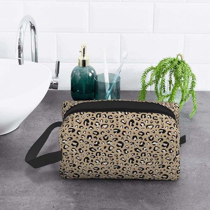 Leopard Print Makeup Bag - Durable 600D Oxford Fabric Travel Cosmetic Bag, Shockproof Foam Padded Toiletry Organizer for Gym & Daily Use 10x6.2x4.9 Inch