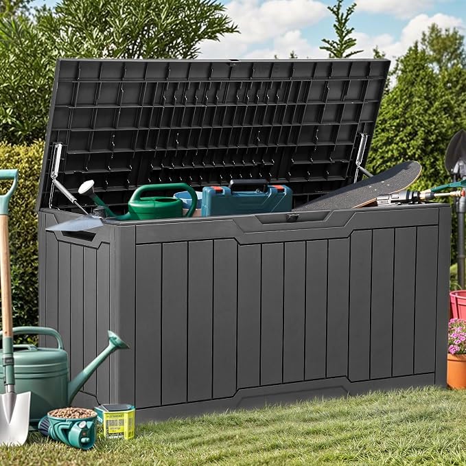 YITAHOME 80 Gallon Resin Deck Box | Weather Resistant Outdoor Storage Box, Lockable Indoor Outdoor Storage for Supplies and Essentials, Dark Gray