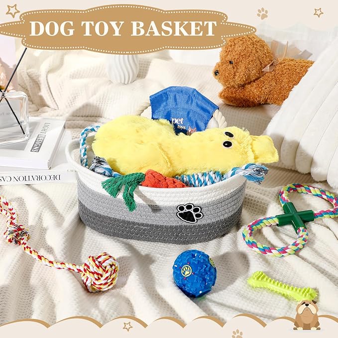 Zopeal Dog Toy Gift Basket Set for Puppy Birthday, Gray