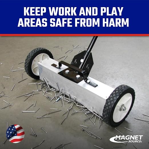 Master Magnetics Magnetic Sweeper with Wheels - Rolling Magnet Sweeper with Adjustable Handle - Powerful Magnetic Tool for Lawn and Shop Use - Pick Up Nails and Other Metal Debris - 18”