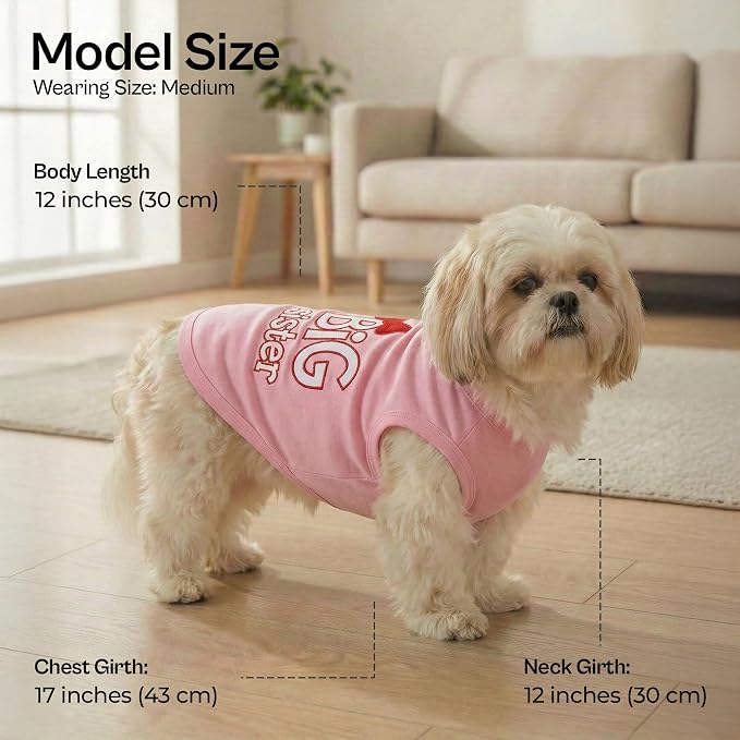 Parisian Pet Dog Shirt – 100% Cotton Shirts for Medium Dogs – Pink Sleeveless Puppy Clothes – Lightweight and Breathable Dog Apparel – Girl Big Sister Dogs Clothes - Stretchy Pet T Shirts