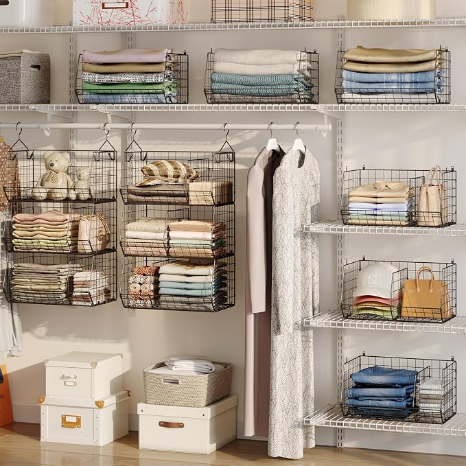 Jautokerdar 3 Tier Closet Hanging Shelves with Divider, Extra Large Closet Organizers and Storage, Clothes Hanging Organizer Clothing Sweaters Handbags Clutches Accessories