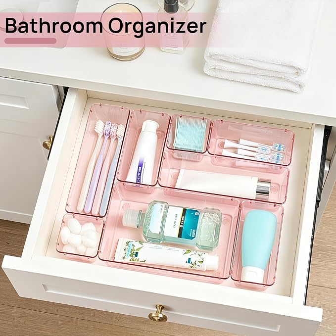 Vtopmart 25 Pack Plastic Drawer Organizers with Non-slip Rubber Pads | 4-Size Versatile Makeup Organizer, Storage Containers Small Bins for Makeup, Jewelries, Bedroom, Kitchen Utensils and Office