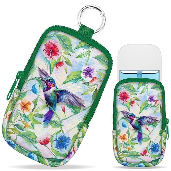 Hand Sanitizer Holder, Hummingbird Spray Case Zippered Pouch | Keychain, Travel Size, Cute Fashion Accessory with Snap Hook, for Glow Mist and Power Mist 1FL OZ, Mini Small Pocket Clip on