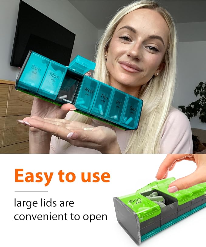 Extra Large Pill Organizer- XXL Pill Box 7 Day - Weekly Pill Organizer with AM PM Large Compartments Big Pill Case for Supplements Jumbo Pill Holder for Vitamins Huge Medicine Organizer 2 Times a Day