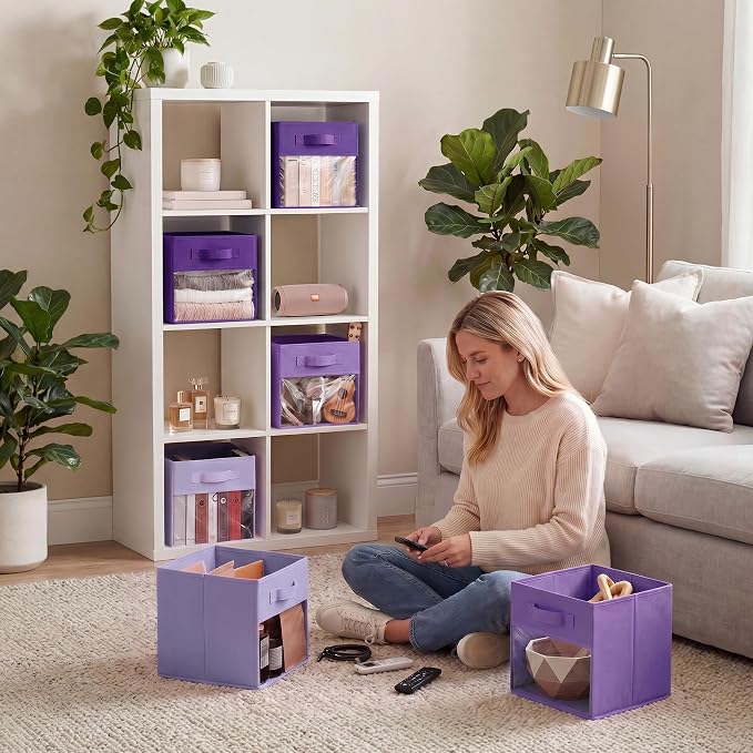 GRANNY SAYS 11 Inch Storage Cube Organizer Bins, Purple Gradient, 6-Pack | Clear Window Front, Reinforced Handles, Collapsible, Suitable for Shelves, Closets, Organizing Toys, Clothes, Blankets