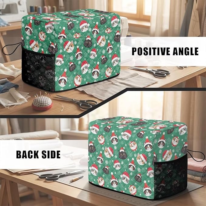 Sewing Machine Cover Polyester Febric Christmas Santa Cat Print | Dust Pet Hair Protection,Quilting Design,Fits Standard Singer,Brother Janome Machines,Protecting Decorating Your Sewing Space