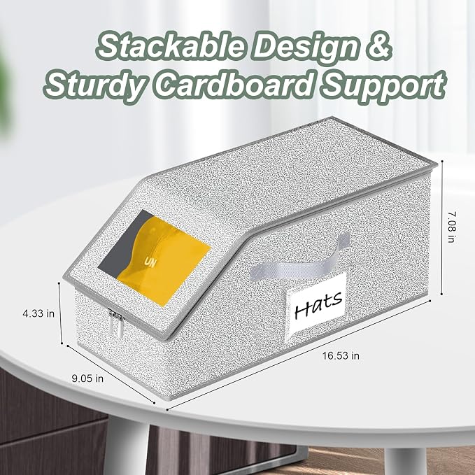 Hat Organizer for Baseball Caps 1PCS Stackable Storage with Clear Window Lid, Flip-Top Access, Space-Saving Hat Box for Closet, Breathable Fabric (Grey)