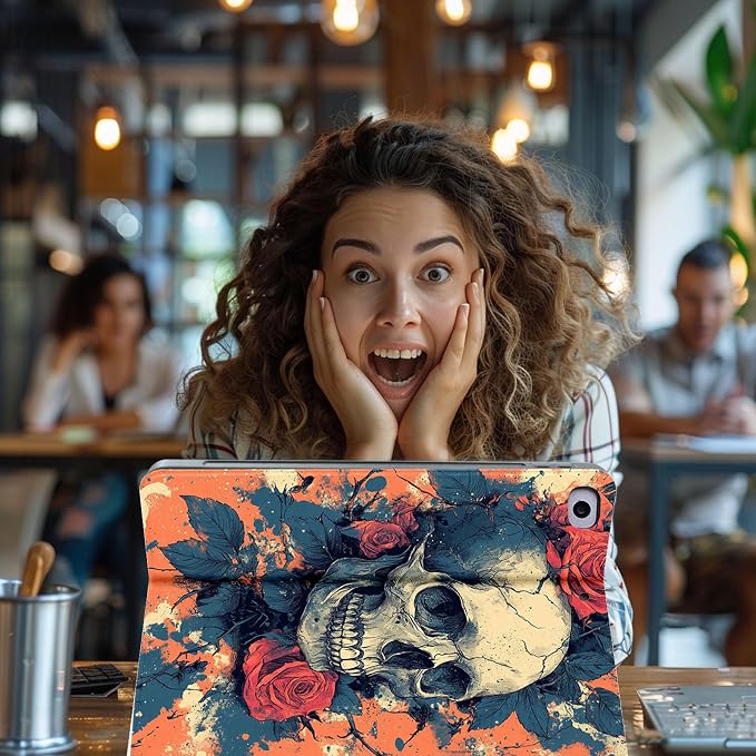 for Microsoft Surface Pro 7 Plus,Surface Pro 7/6/5/4 12.3" Tablet Case,Auto Wake/Sleep,Adjustable Stand Protective Cover - Skull Rose