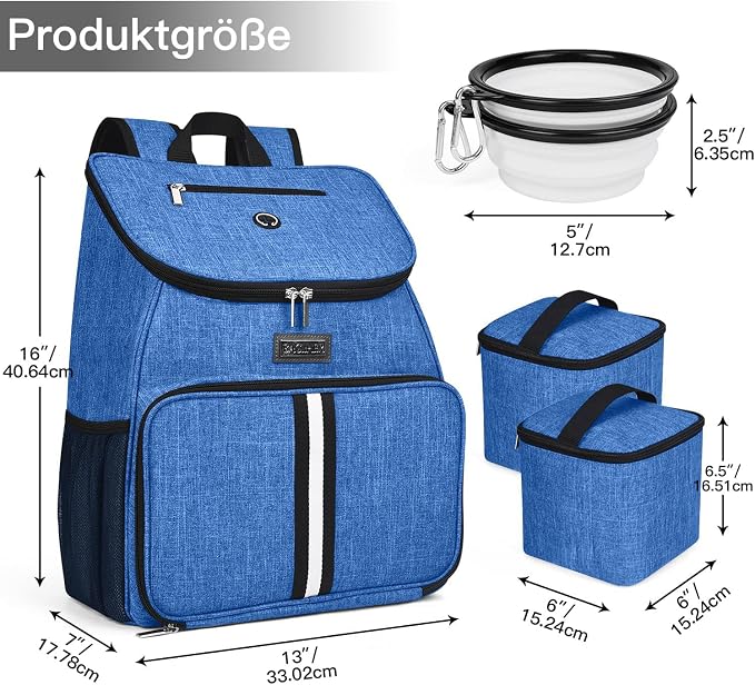 BAGLHER丨Dog Travel Bag, Airline Approved Pet Supplies Backpack, Dog Travel Backpack with 2 Silicone Collapsible Bowls and 2 Food Baskets