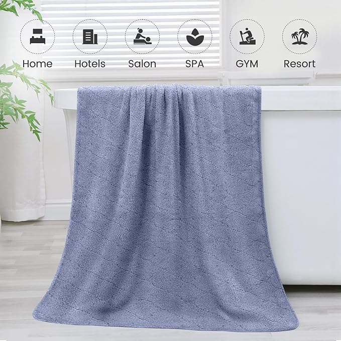 JML Bath Towels, Pack of 4, 30"x60", Large Microfiber Towel Set, Ultra Soft, Super Absorbent, Fast Drying, Perfect for Suana, Shower, Pool, Sport, Travel, Fitness, SPA,Yoga, Coral Fleece - Blue