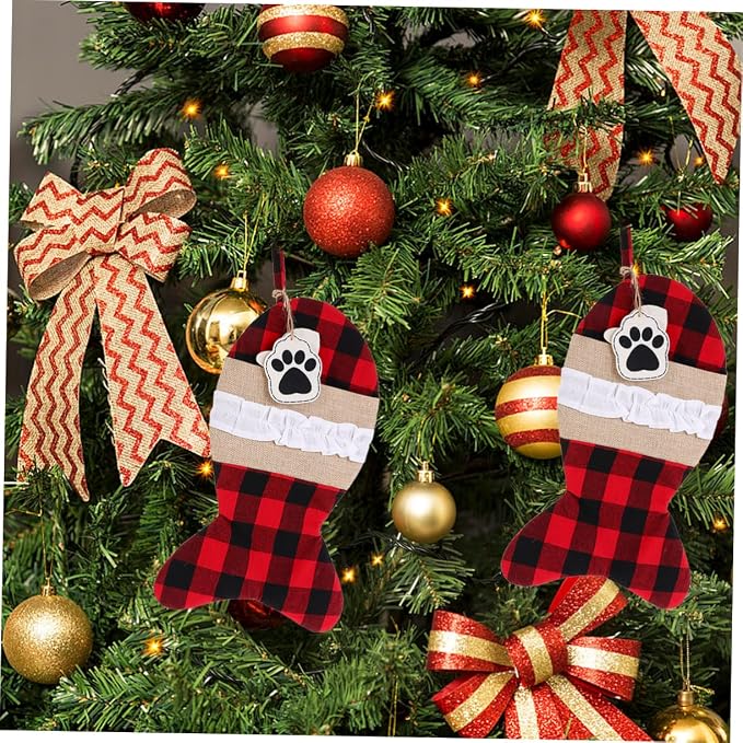 Baluue 1pc Christmas Pet Sock Bag Stylish and Plaid Storage Pouch for Holiday Decorations for Christmas Parties and Family Gatherings