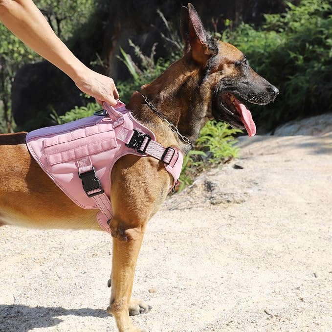 ICEFANG Tactical Dog Harness for Medium Dogs,Reflective No Pull Dog Vest | with Control Handle,Adjustable,Front Hook,2 Leash Clips,Soft Padded,MOLLE Panel,Pink,Medium