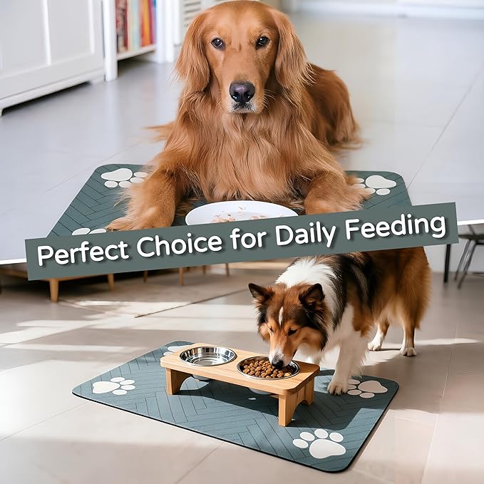 Pet Feeding Mat-Absorbent Dog Feeding Mat for Food and Water Bowl,No Stains Pet Placemat,Quick Drying Water Dispenser Mat for Dog and Cat,Easy to Clean Dog Accessories(S,Dark Gray)