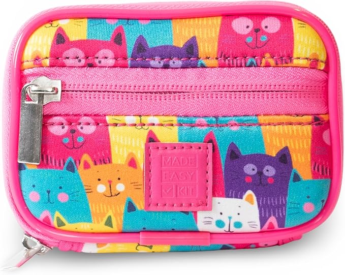 Made Easy Kit Pill Case - Weekly Medicine Organizer with Removable Seven-Day Vitamin & Supplement Box - Premium Neoprene for Travel Purse Accessory (Colorful Cat)