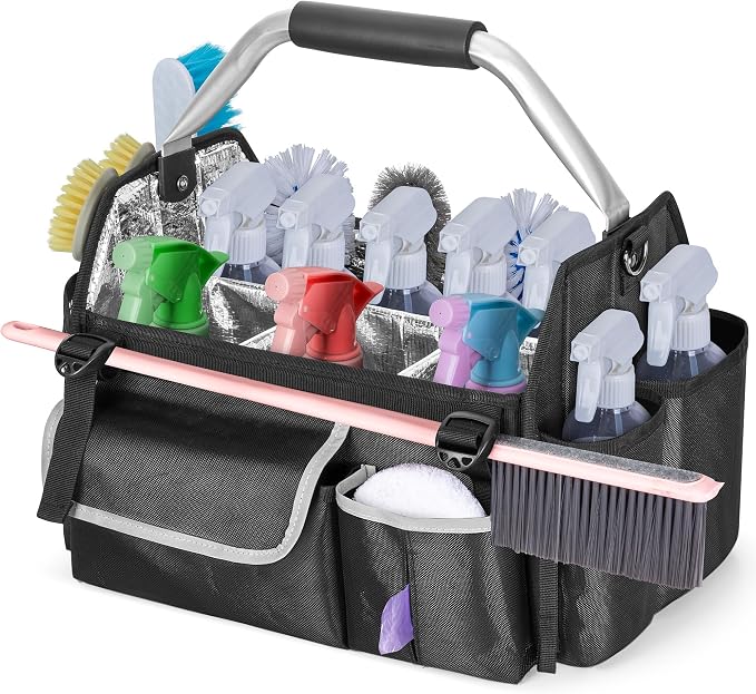 HODRANT Wearable Cleaning Caddy Organizer with Divider & Support Pad | Cleaning Supplies Bag with Handle & Detachable Shoulder Strap, Housekeeping Storage Box with Multi Pockets, Bag Only