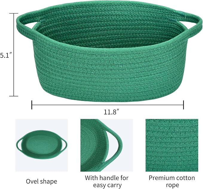 ABenkle Small Basket with Handles, Boho Decorative Rope Woven Dog Cat Toy Storage Bin Shelf Storage Organizer, Easter Christmas Gift Basket, 12"x8"x5"