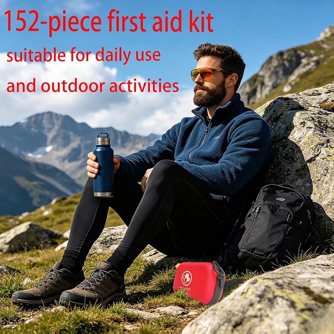 First Aid Kit 152 Piece Waterproof Hard Shell Portable Medical Kit Red | Waterproof Hard Shell Portable IFAK Emergency Kits for Home, Camping, Hiking, Sports, Office, Travel, Outdoor