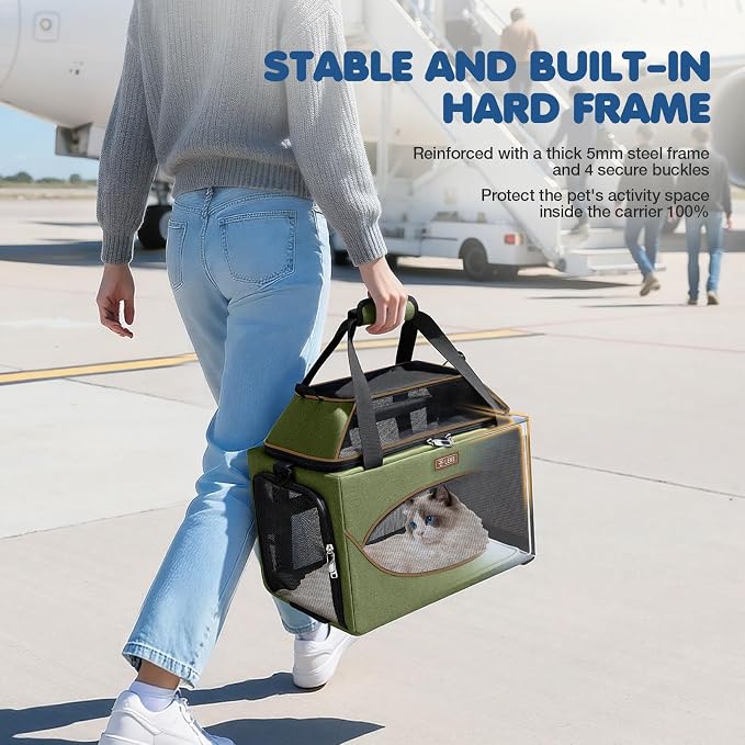 Lekereise Top-Expandable Pet Carrier 18x11x11Inch Delta American United Airline Approved Underseat to 15lbs Stable Car Travel Carriers for Small Dogs Cats with Locking Safety Zippers Anti-Scratch Mesh