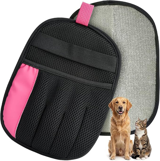 Rivalran Pet Hair Remover Glove for Dog & Cat, Reusable Electrostatic Magic Brush, Five-Finger Hair Removal Mitt for Cleaning Clothing, Bed, Couch, Carpet, and Car Seat Pink