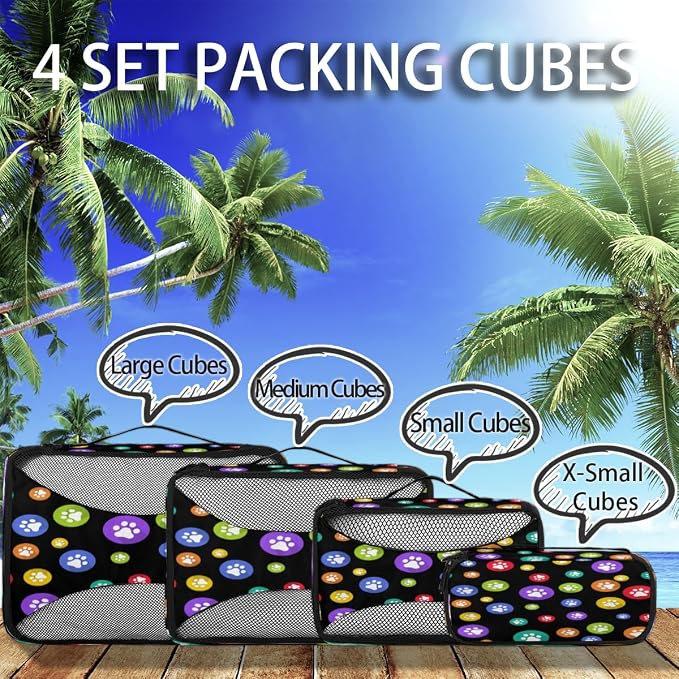 Color Round Pet Pows 4 Piece Packing Set Mesh Organizers with Lightweight Design for Luggage Backpacks Business Trips Outdoor Adventures and Toiletry Storage