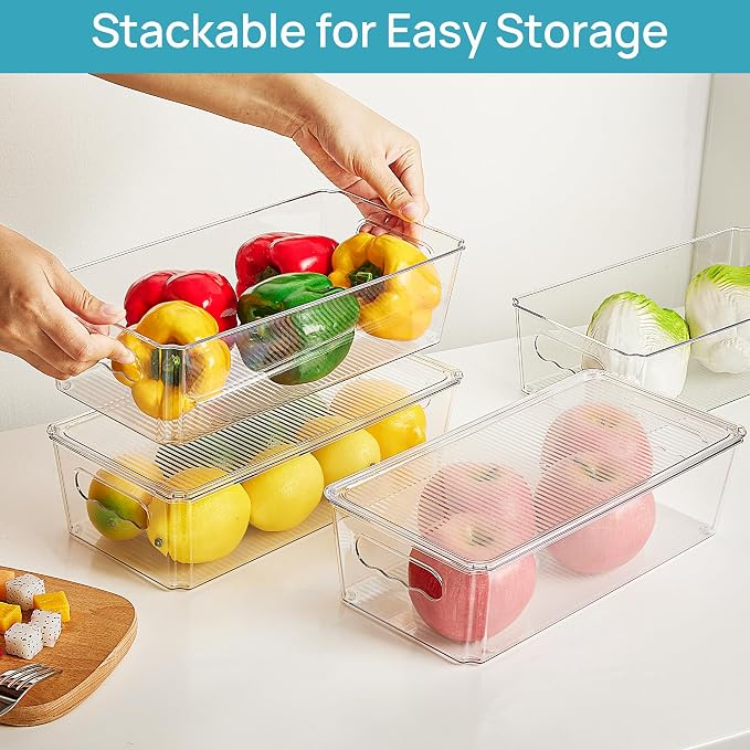 Vtopmart 8pcs Clear Stackable Storage Bins with Lids | BPA-free food-grade PET, Stackable with Lids Included, Easy to Move, For Fridge Freezer Pantry Cabinet Kitchen Organization