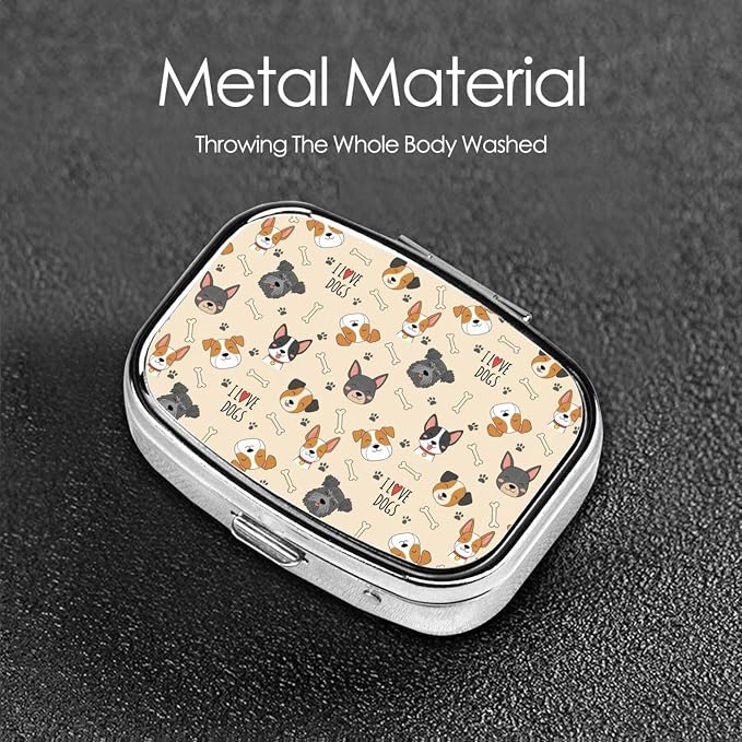 Weekly Pill Box Micro Organizer Vacation Medicine Case Compact Supplement System Travel Kit, Cute Doodle Pets Dog Light Yellow