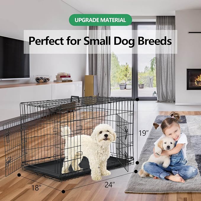 Collapsible Dog Crate, 24 Inch, Black, Foldable, Easy to Clean, Safe and Secure Construction, Ideal for Travel, Multifunctional