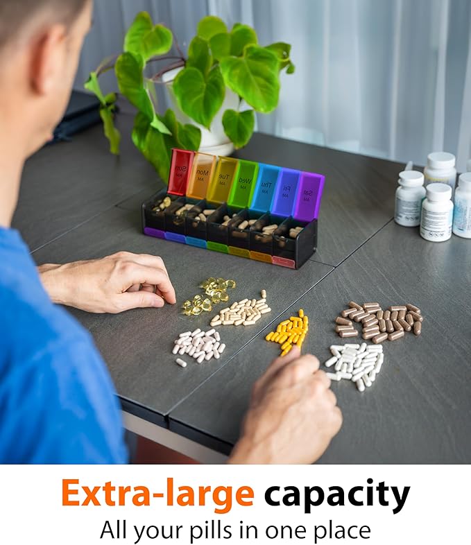 Extra Large Pill Organizer- XXL Pill Box 7 Day - Weekly Pill Organizer with AM PM Large Compartments Big Pill Case for Supplements Jumbo Pill Holder for Vitamins Huge Medicine Organizer 2 Times a Day