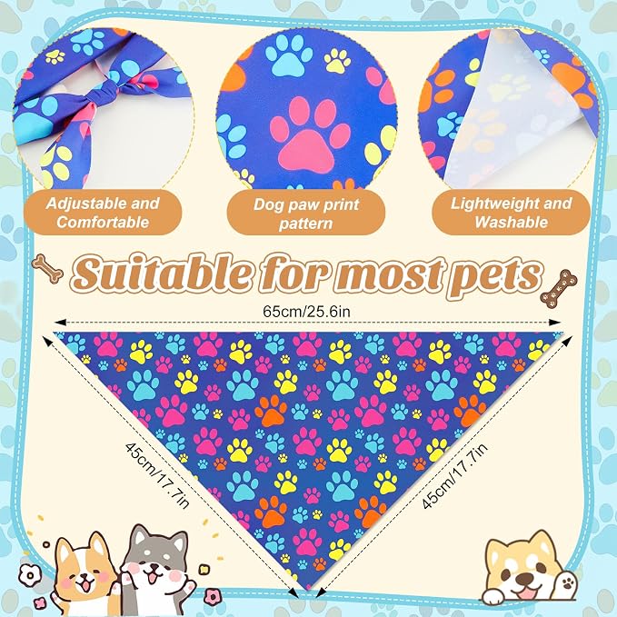 50 Pcs National Dog Day Dog Bandanas Bulk Pastel Paw Prints Pattern | Triangle Kerchief Bibs Scarf Set for Pets Birthday Party Costume Photo Props Accessories, 25 Styles, 25.6 x 17.7 x 17.7 Inch