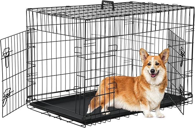 Dog Crates for Medium Dogs 36 Inch Dog Kennel Medium Dog Crate Foldable Dog Cage Double Door w/Leak-Proof Tray/Divider, Portable Dog Cage Collapsible Metal Dog Crate Dog Cages for Medium Dogs Indoor