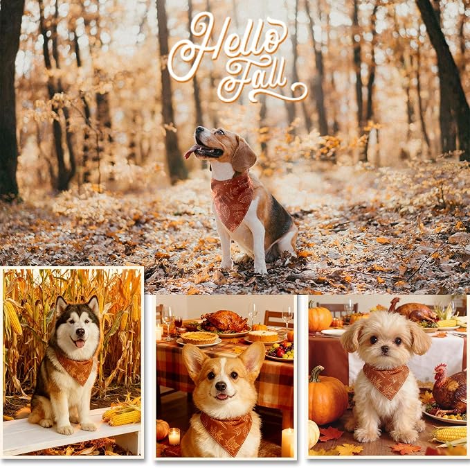 Fall Dog Bandana Artistic Sketch Leaf Golden Orange XL 75lbs+ Pets