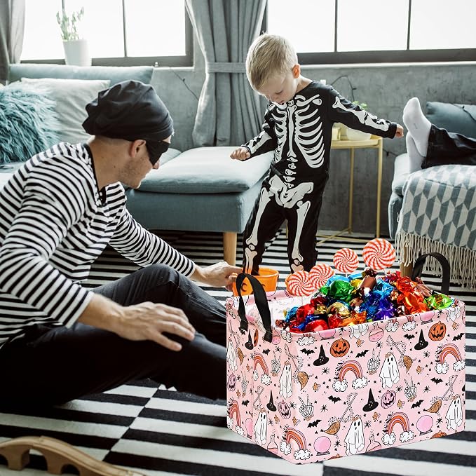 Gost Pattern Halloween Storage Basket Shelf Basket Storage Bin, Nursery Basket Organizer Box for With Handles for Room Deco