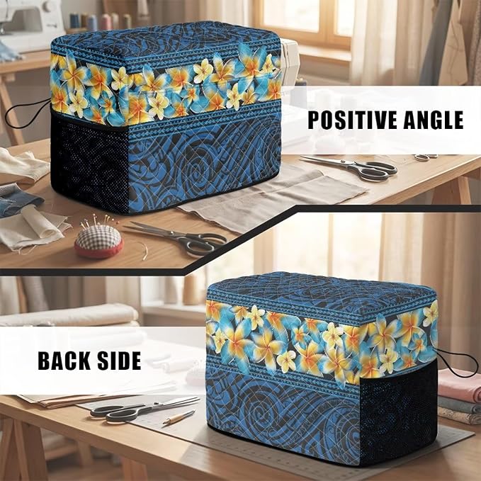 Sewing Machine Cover Polyester Febric Tribal Tattoo Plumeria Print | Dust Pet Hair Protection,Quilting Design,Fits Standard Singer,Brother Janome Machines,Protecting Decorating Your Sewing Space