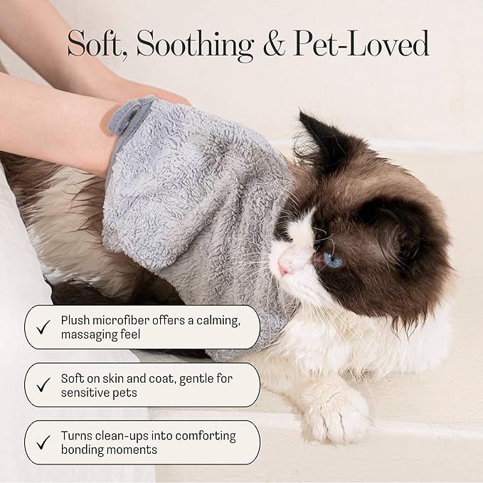 Muddi Mitt Microfiber Reusable Pet Wipes Grooming Towel Glove | Machine-Washable, Soft, Double-Sided Bath Mitt Replaces Wipes | Dirt Odor Removal | Gentle Paw Coat Cleaner | Dogs & Cats (A Pair)