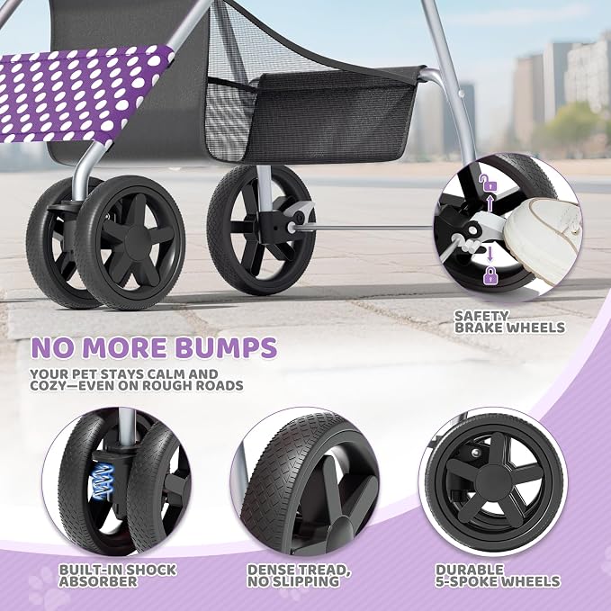 Magshion 3-in-1 Foldable Pet Stroller for Small to Medium Dogs and Cats | Dog Travel Jogger with Detachable Carrier, Cup Holder & Storage Basket, For Small/Medium Dogs & Cats Up to 33 lbs