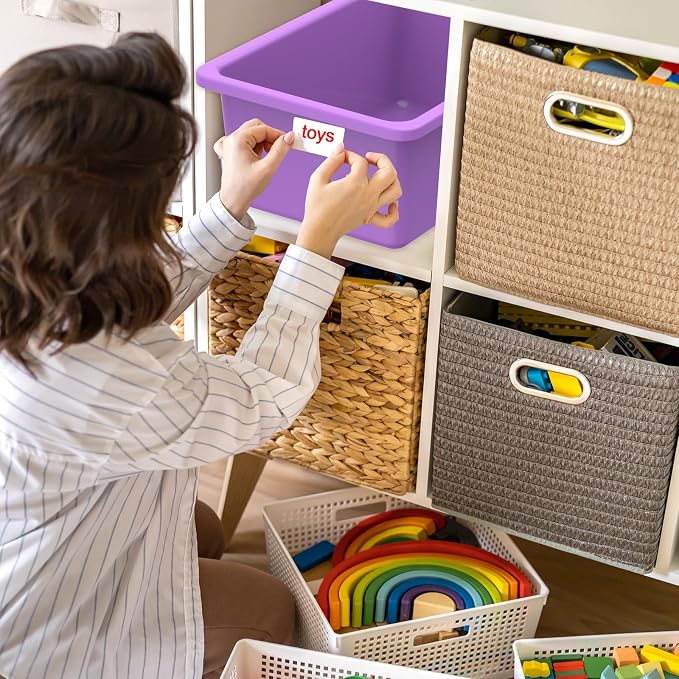 Zonon 12 Pcs Plastic Cubby Bins Office Storage Container Storage Bins Plastic Organization with 1 Pack Self Adhesive Label for Library Office Home Nursery(Mermaid Color)